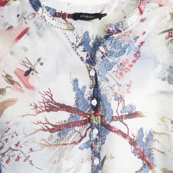 Lilibleu light linen cotton Japanese art print top - Picture 4 of 9